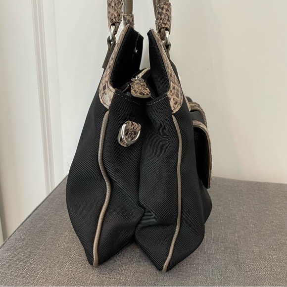 BRIGHTON Python Trimmed Nylon Canvas Shoulder Bag - Black/Brown - Picture 7 of 12